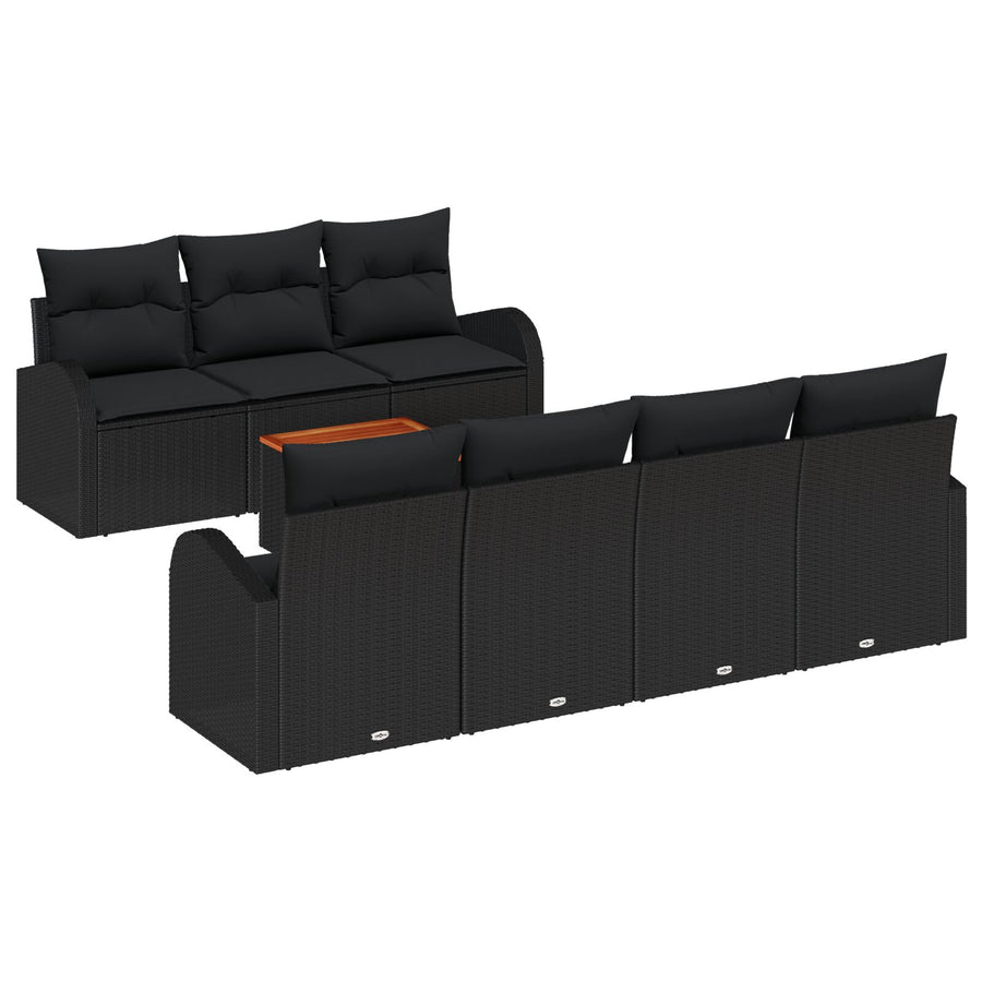 8 Delige Tuin Sofa Set Met Kussens Zwart Poly Rattan Acacia