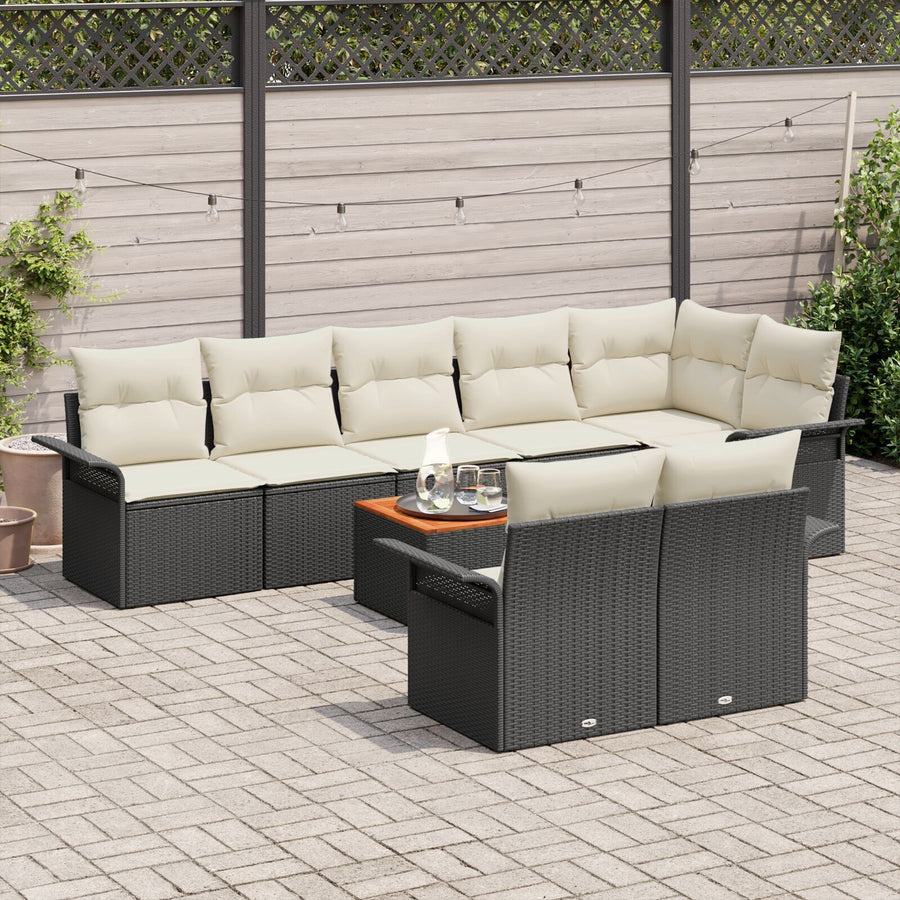 9-Delige Tuinbankset Met Kussens Zwart Poly Rattan Acacia