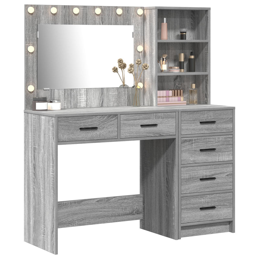 2-Delige Dressingtafel Set Met Led Grijze Sonoma Bewerkt Hout