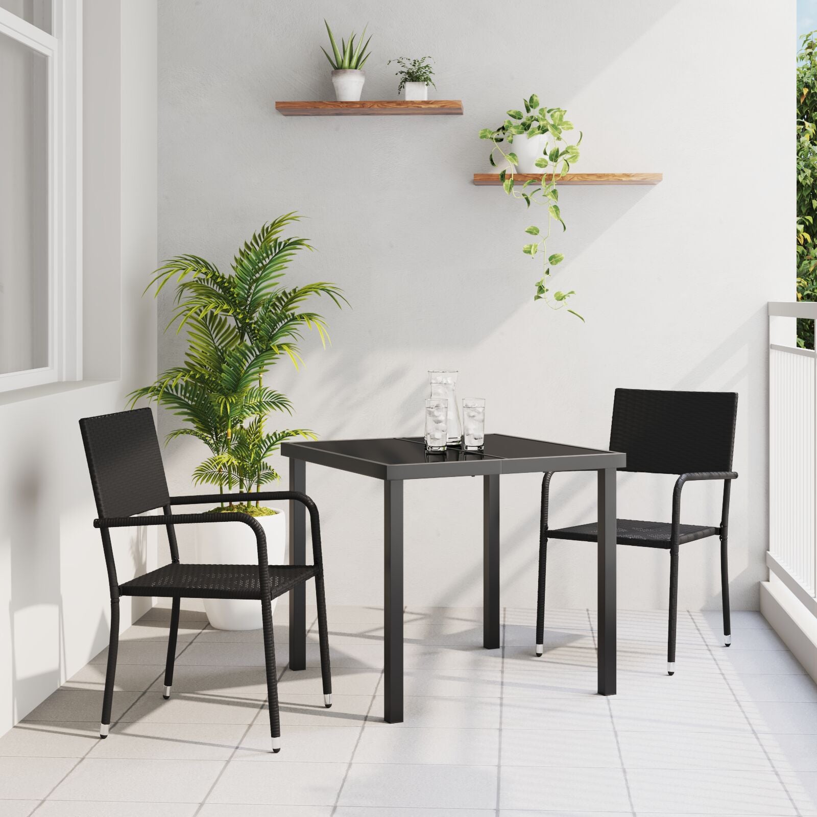3 Delige Tuindinerset Zwart Poly Rattan