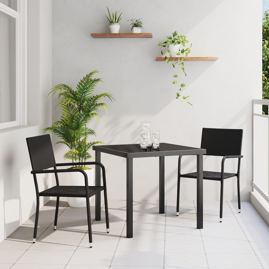 3 Delige Tuindinerset Zwart Poly Rattan