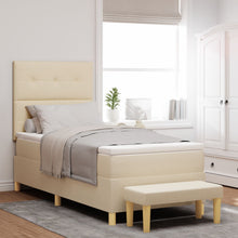 Boxspringbed Met Matras & Bank Stof Crème 90 x 190 cm Geplooid