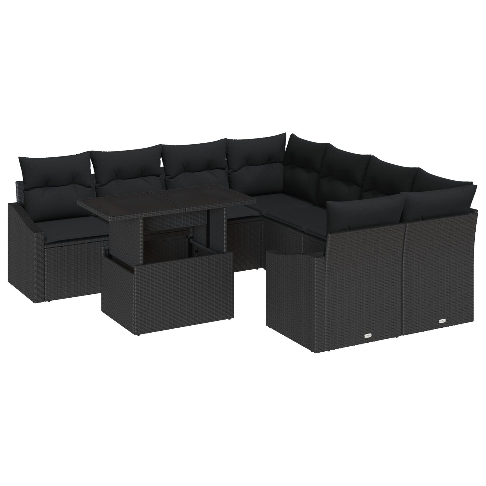 9-Delige Tuin Sofa Set Met Kussens Zwart Poly Rattan