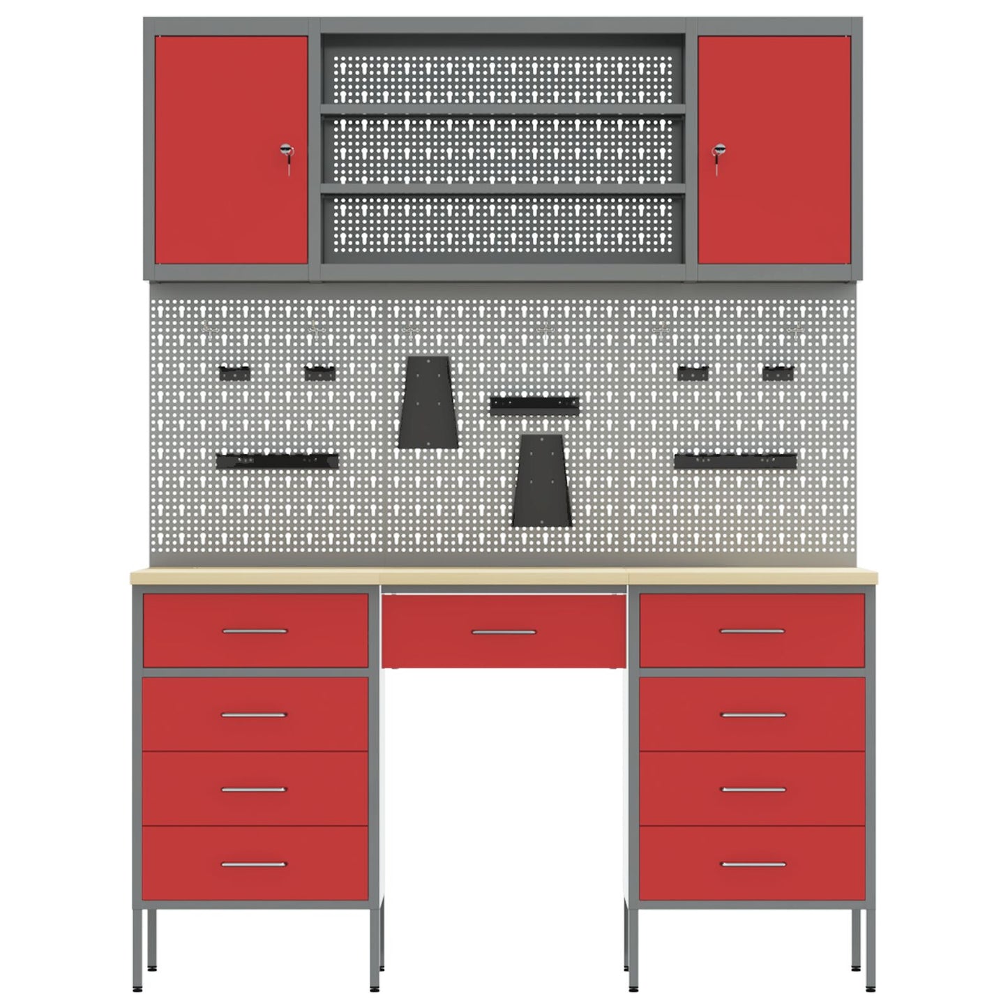 7-Delige Werkcabinet En Pegboard Set Rood Mdf En Metaal