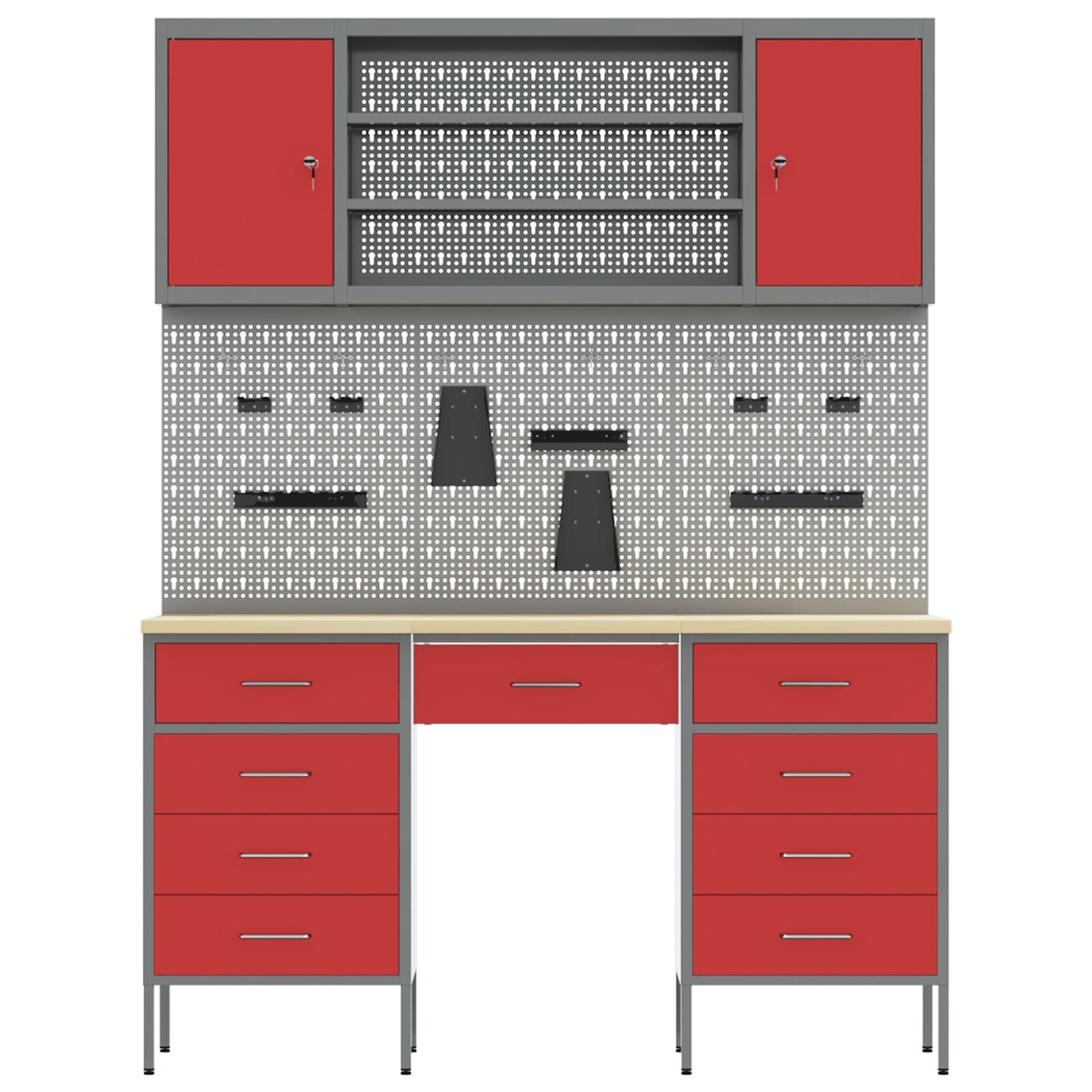 7-Delige Werkcabinet En Pegboard Set Rood Mdf En Metaal