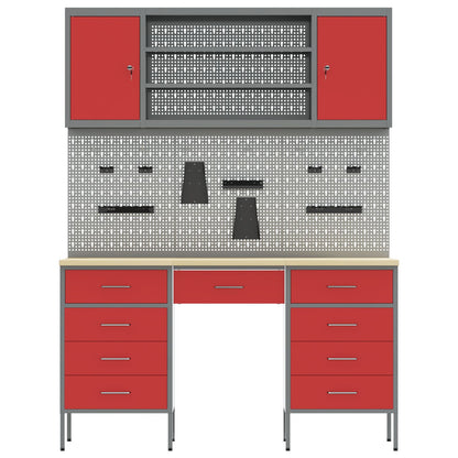 7-Delige Werkcabinet En Pegboard Set Rood Mdf En Metaal