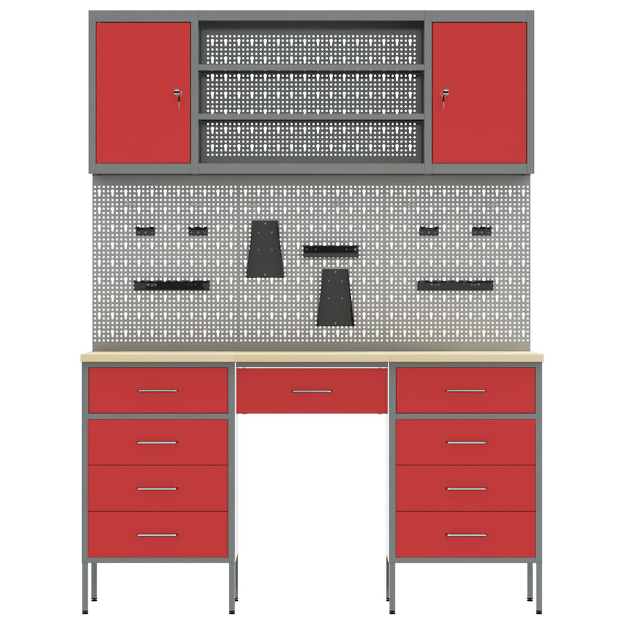 7-Delige Werkcabinet En Pegboard Set Rood Mdf En Metaal