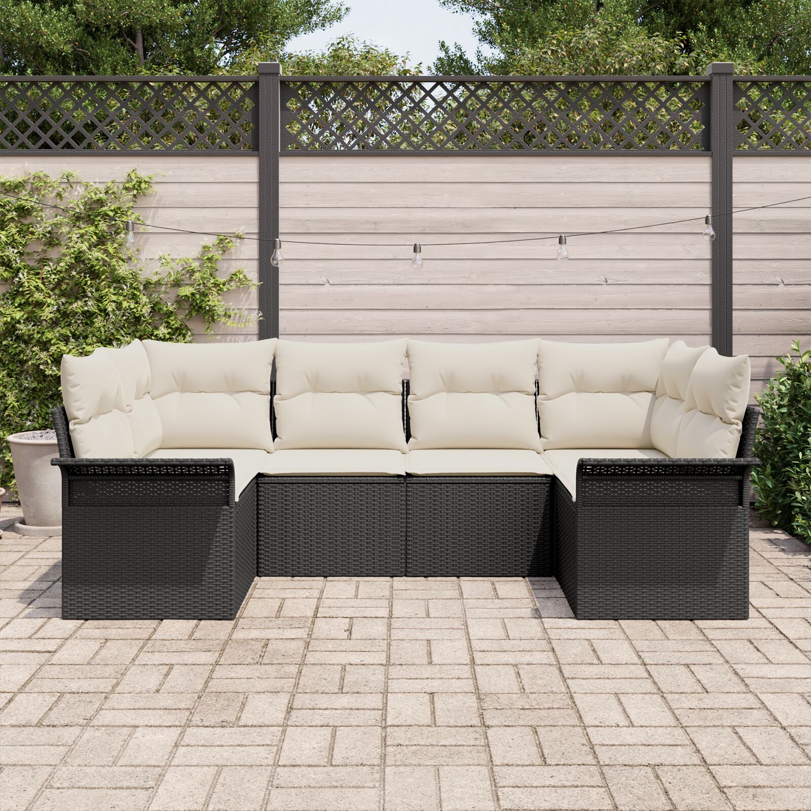 6-Delige Tuin Sofa Set Met Kussens Zwart Poly Rattan