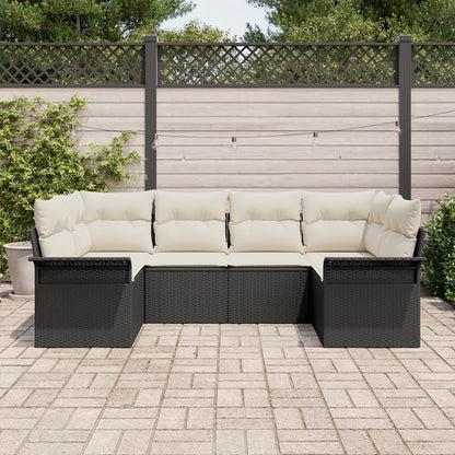 6-Delige Tuin Sofa Set Met Kussens Zwart Poly Rattan