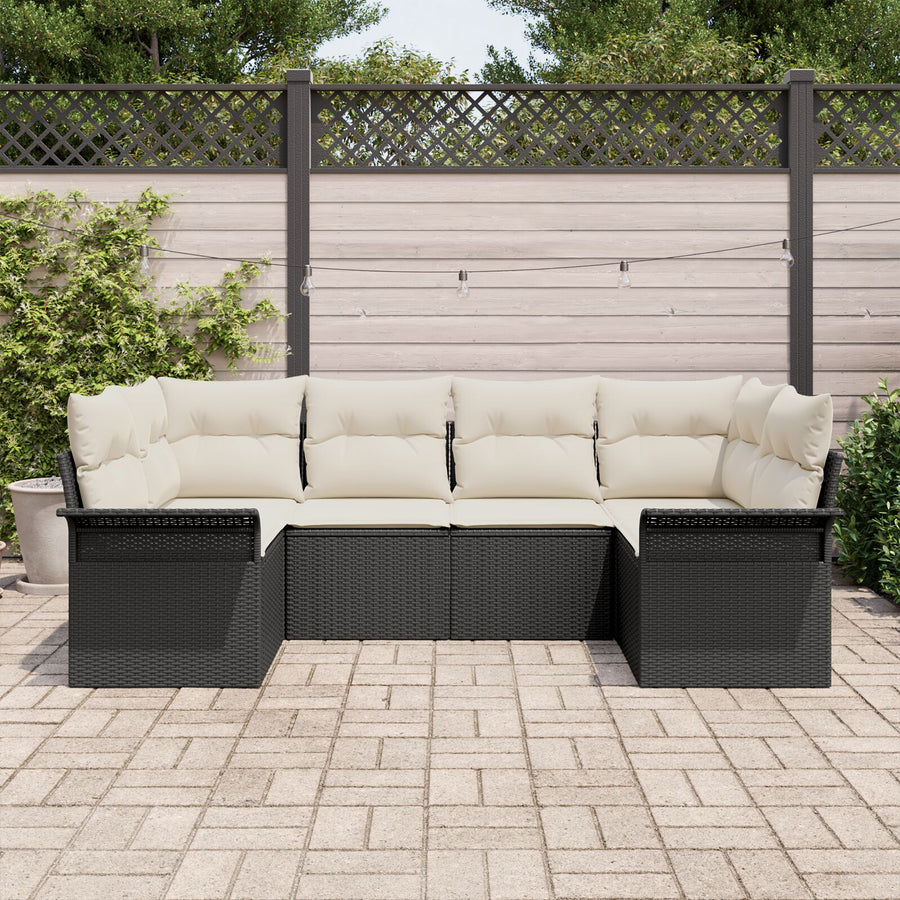 6-Delige Tuin Sofa Set Met Kussens Zwart Poly Rattan