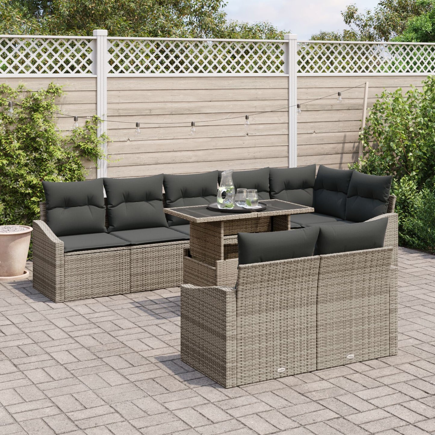 9-Delige Tuinbankset Met Kussens In Grijs Poly Rattan