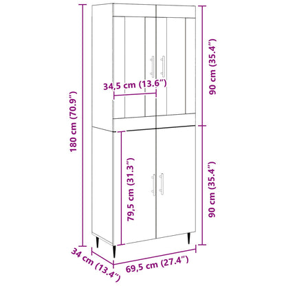Hoogkast Ambachtelijk Eiken 69,5X34X180 Cm Bewerkt Hout