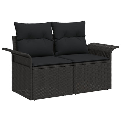 6-Delige Tuin Sofaset Met Kussens Zwart Poly Rattan