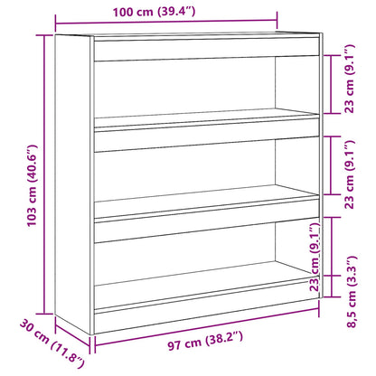 Boekenkast/Kamerscherm In Ambachtelijk Eiken - 100X30X103Cm, Gemaakt Van Gefabriceerd Hout