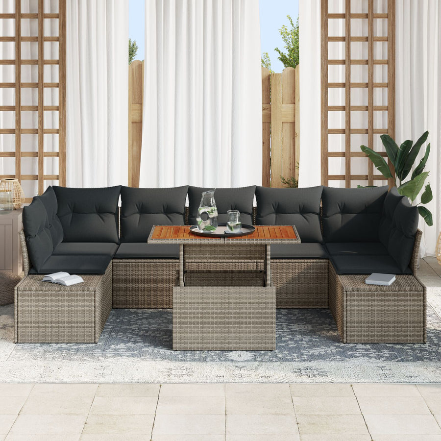 8-Delige Tuin Sofa Set Met Kussens Grijs Poly Riet