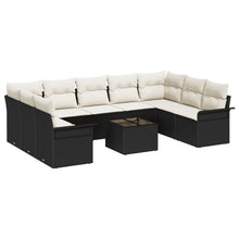9 Delige Tuin Sofa Set Met Kussens Bruin Poly Rattan Zwart en crème met tafel