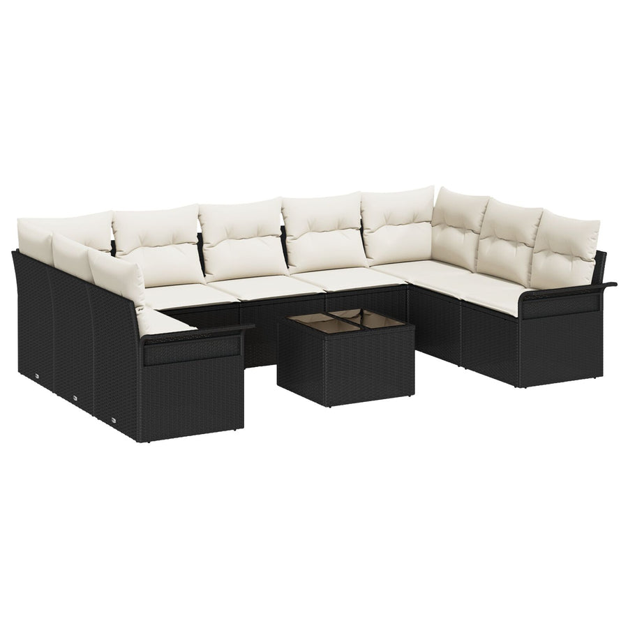 9 Delige Tuin Sofa Set Met Kussens Bruin Poly Rattan Zwart en crème met tafel