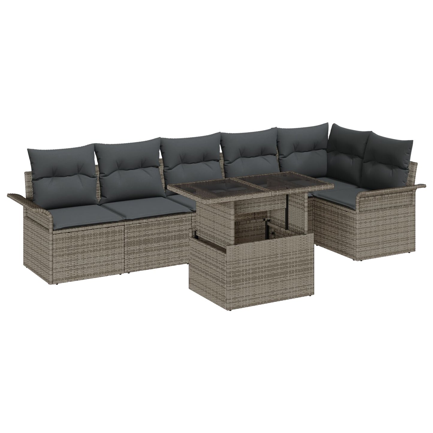 7-Delige Tuinbankset Met Kussens Grijs Poly Rattan