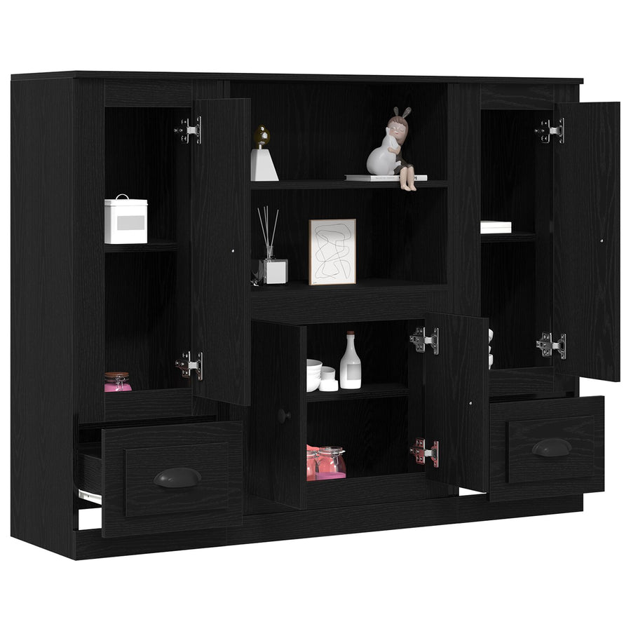 Highboard 132X35,5X103,5 Cm Gelaagd Hout Zwart eiken
