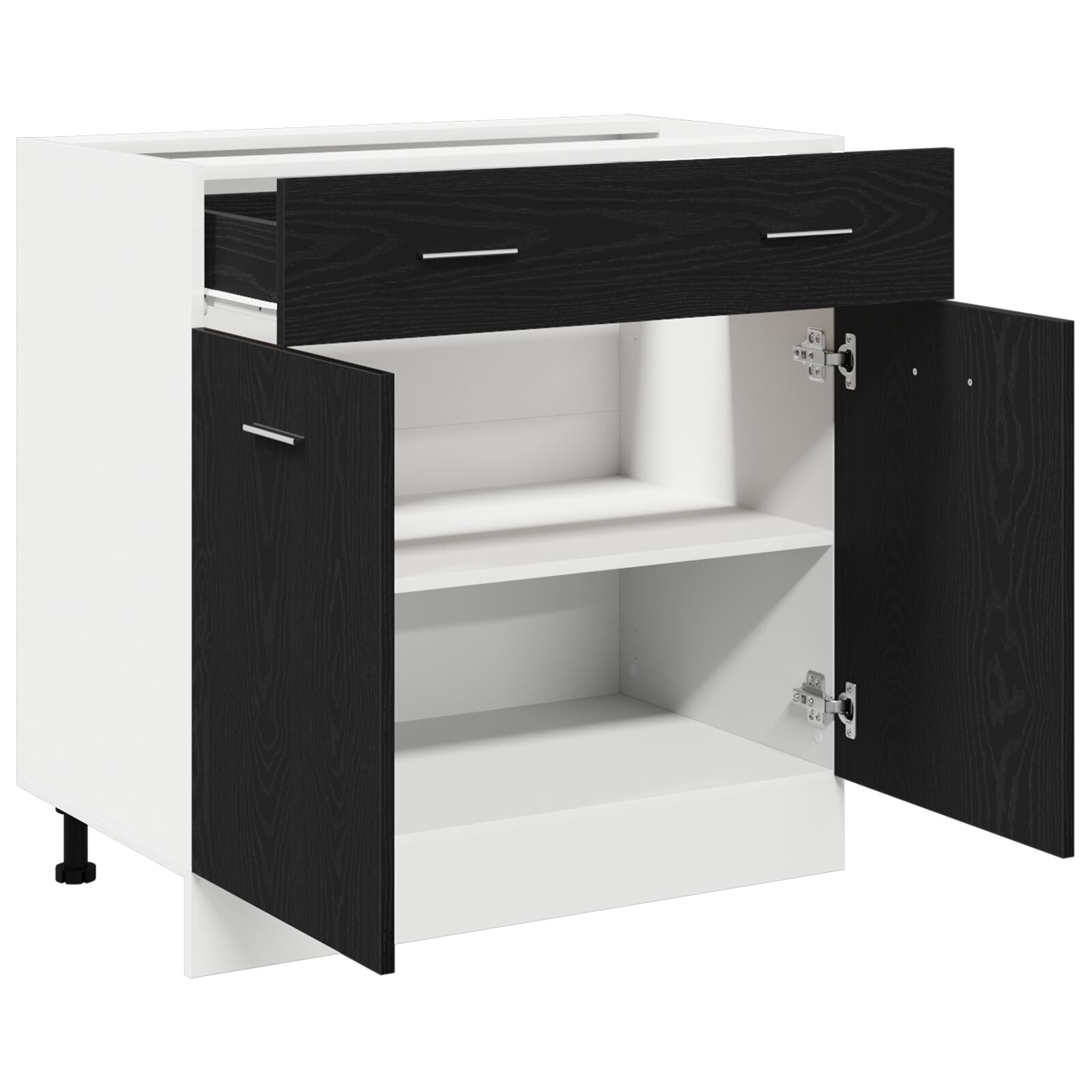 Kast Met Lade In Zwart Eiken, 80X46X81.5 Cm, Gemaakt Van Bewerkt Hout