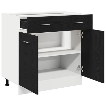 Kast Met Lade In Zwart Eiken, 80X46X81.5 Cm, Gemaakt Van Bewerkt Hout