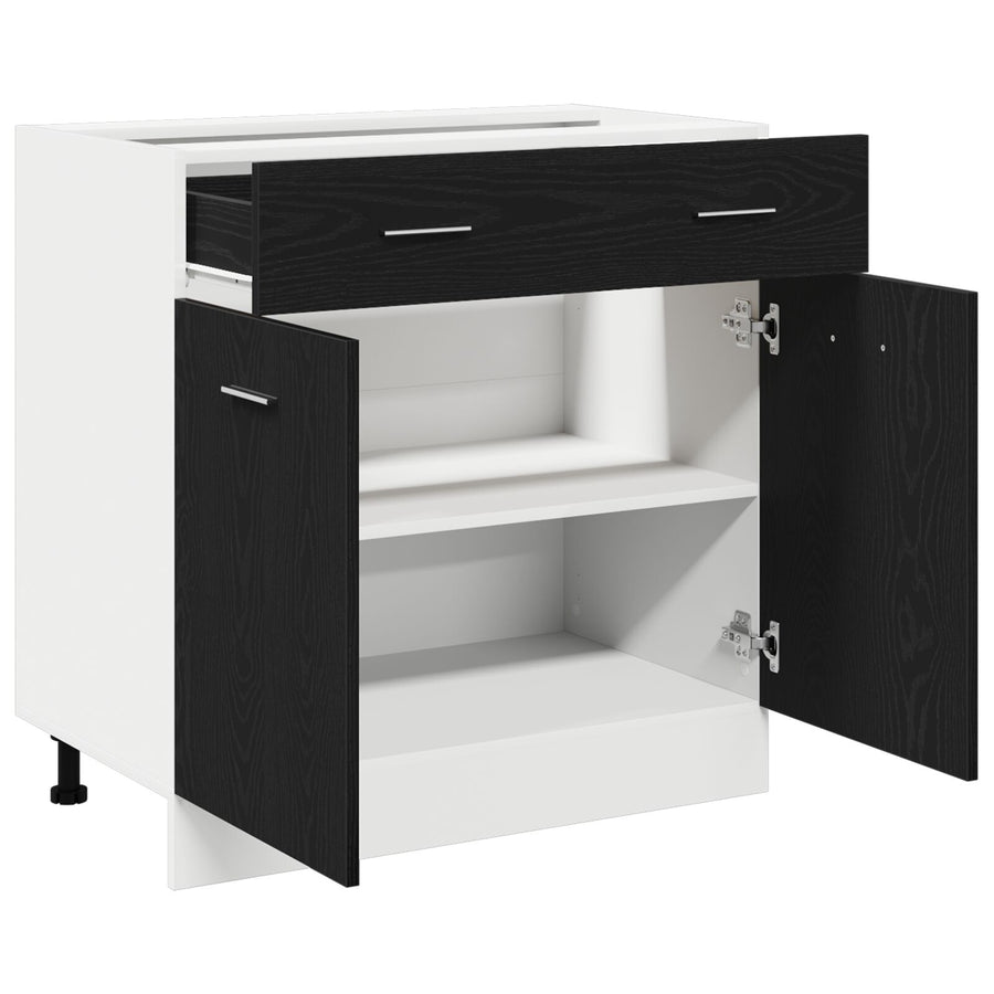 Kast Met Lade In Zwart Eiken, 80X46X81.5 Cm, Gemaakt Van Bewerkt Hout