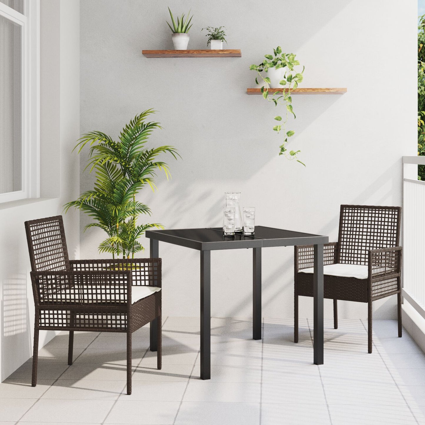 3-Delige Tuindining Set Met Kussens Bruin Poly Rattan