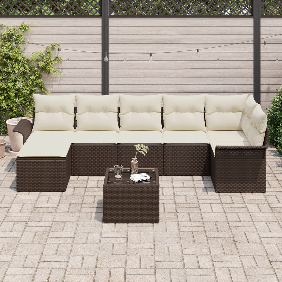 7-Delige Tuinsofa Set Met Kussens Grijs Poly Rattan