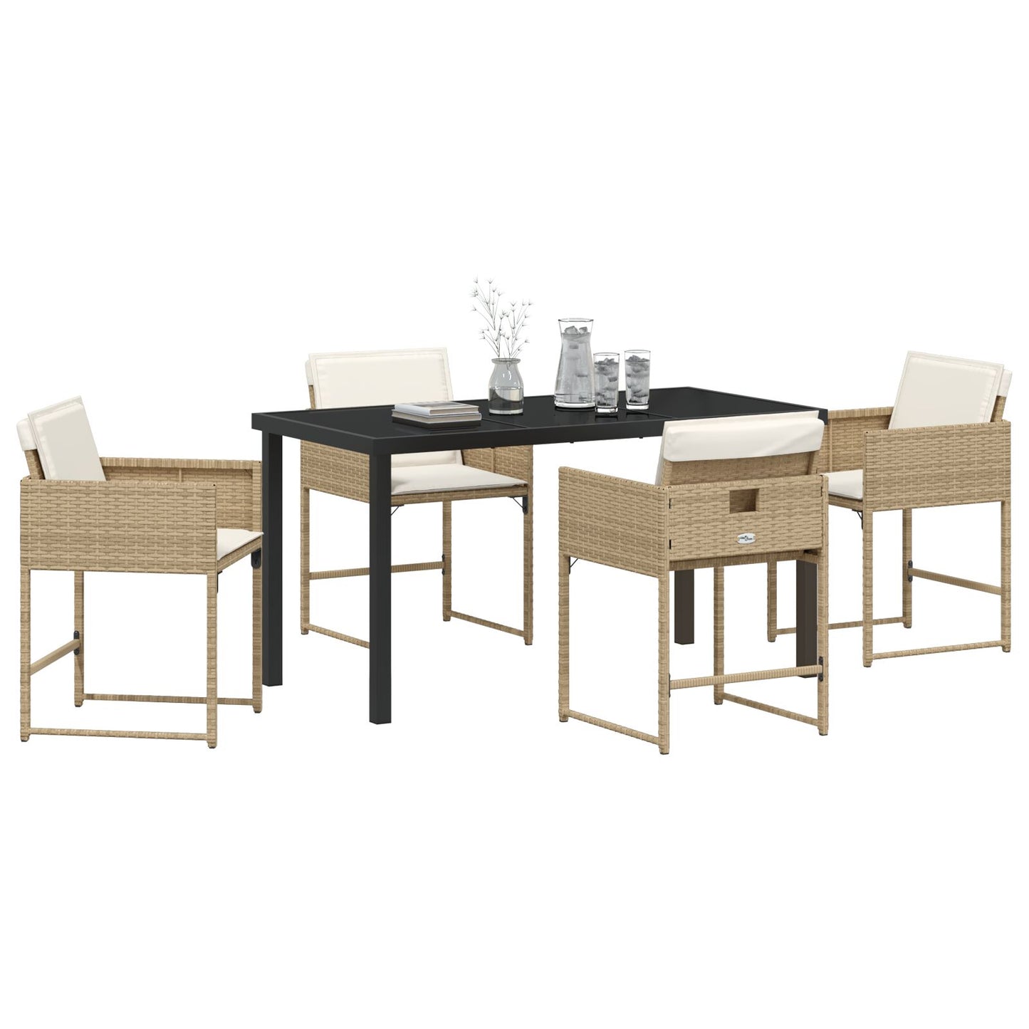 5-Delige Tuin Eetset Met Kussens Beige Poly Rattan