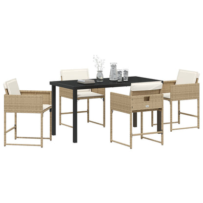 5-Delige Tuin Eetset Met Kussens Beige Poly Rattan