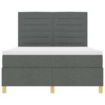 Boxspring Bed Met Matras Donkergrijs 140X190 Cm Stof Blauw