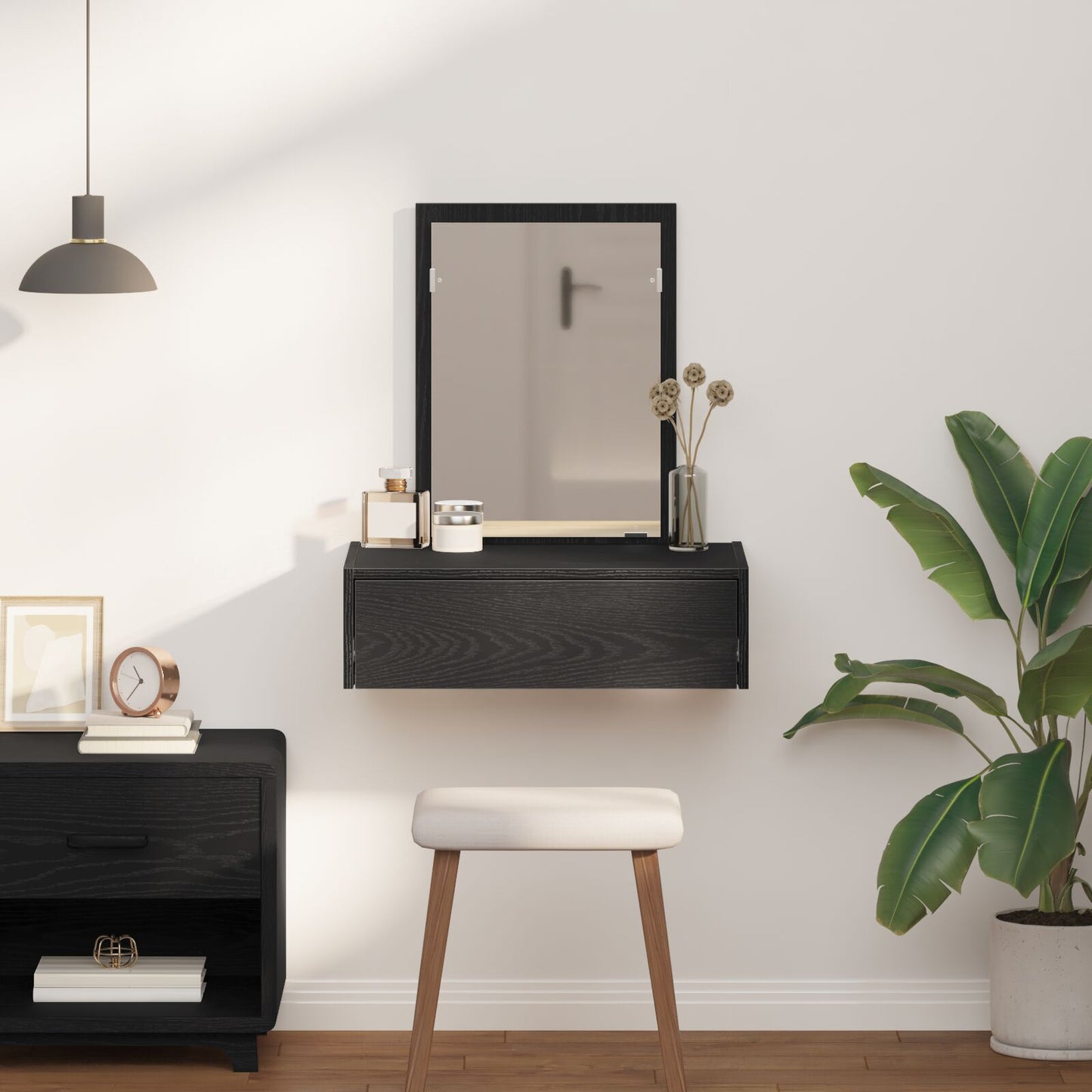 Wandkaptafel 60 x 40 x 70 cm Zwart eiken zonder LED