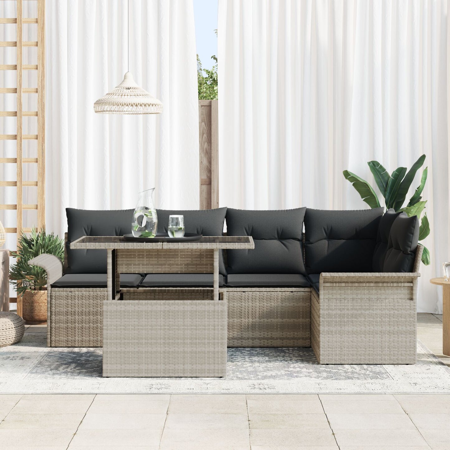 6-Delige Tuinsalonset Met Kussens Lichtgrijs Poly Rattan
