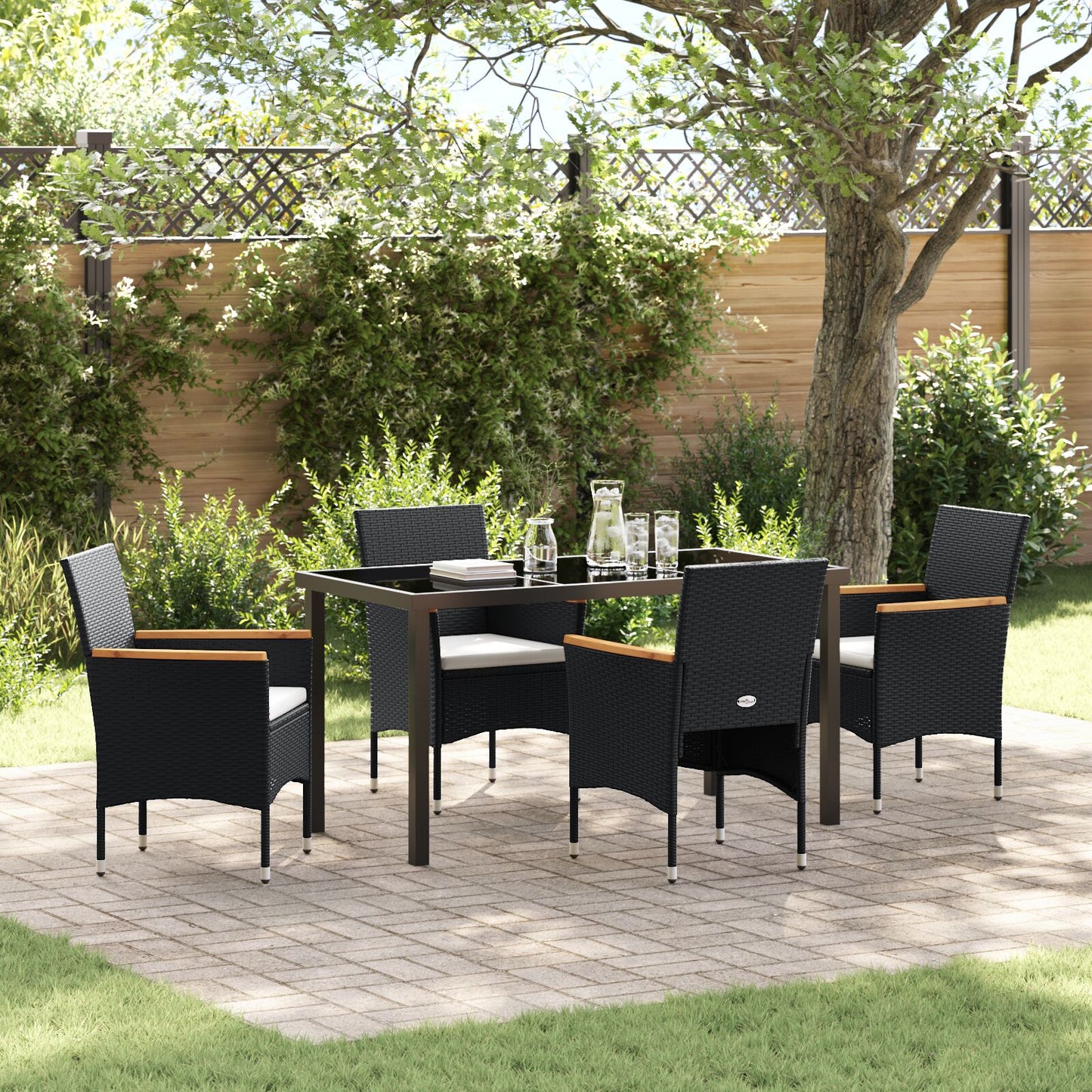 5 Delige Tuin Eettafelset Zwart Poly Rattan