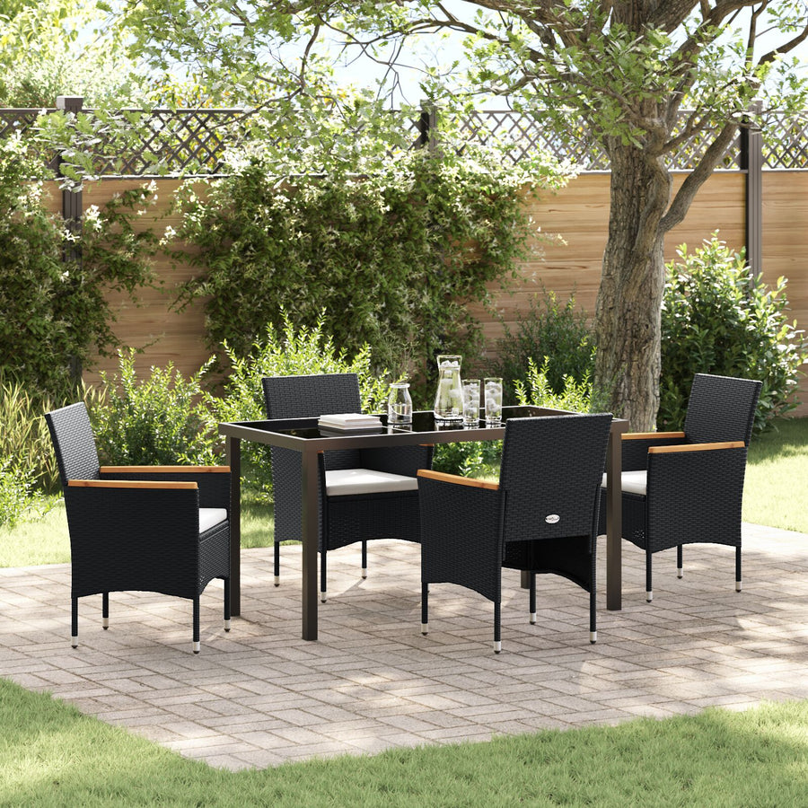 5 Delige Tuin Eettafelset Zwart Poly Rattan