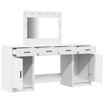 3-Delige Kaptafel Set Met Led, Wit Bewerkt Hout