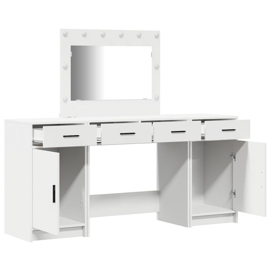3-Delige Kaptafel Set Met Led, Wit Bewerkt Hout
