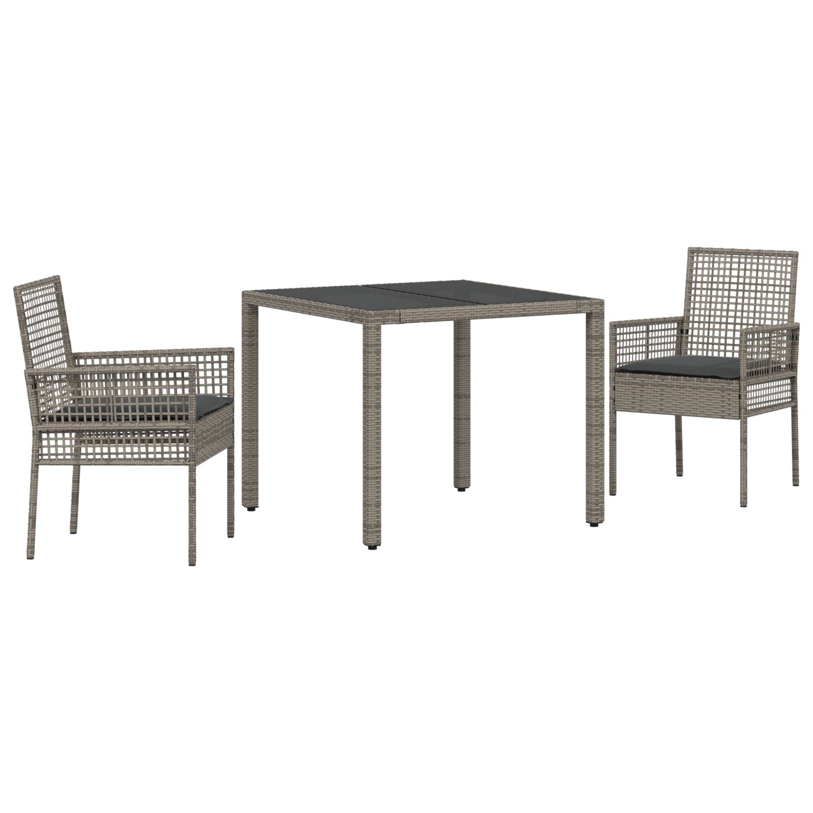 3-delige Tuin Eettafel Set met Kussens Grijs Poly Rattan
