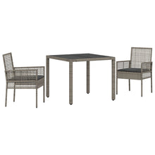 3-delige Tuin Eettafel Set met Kussens Grijs Poly Rattan