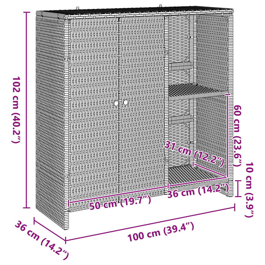 Opbergkast 100X36X102 Cm Rattan Beige