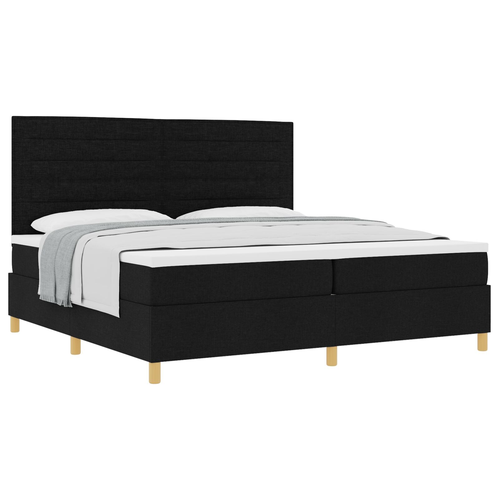 Boxspring Bed Met Matras Zwart 200X200 Cm Stof Blauw