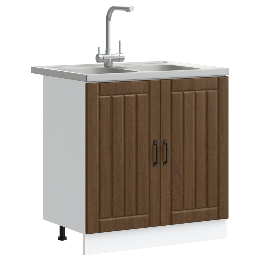 Keukenkast ""Lucca"" Met Dubbele Wastafels Bruin Eiken Geperst Hout