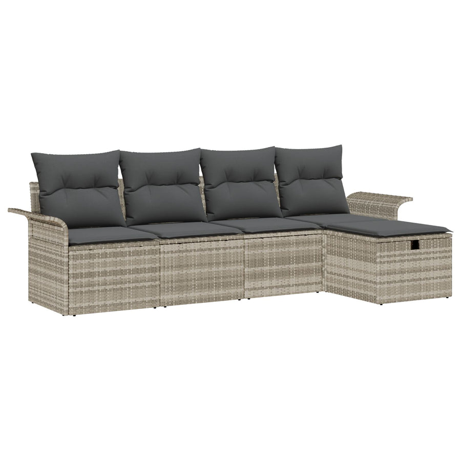 5-Delige Tuinbankset Met Kussens Lichtgrijs Poly Rattan
