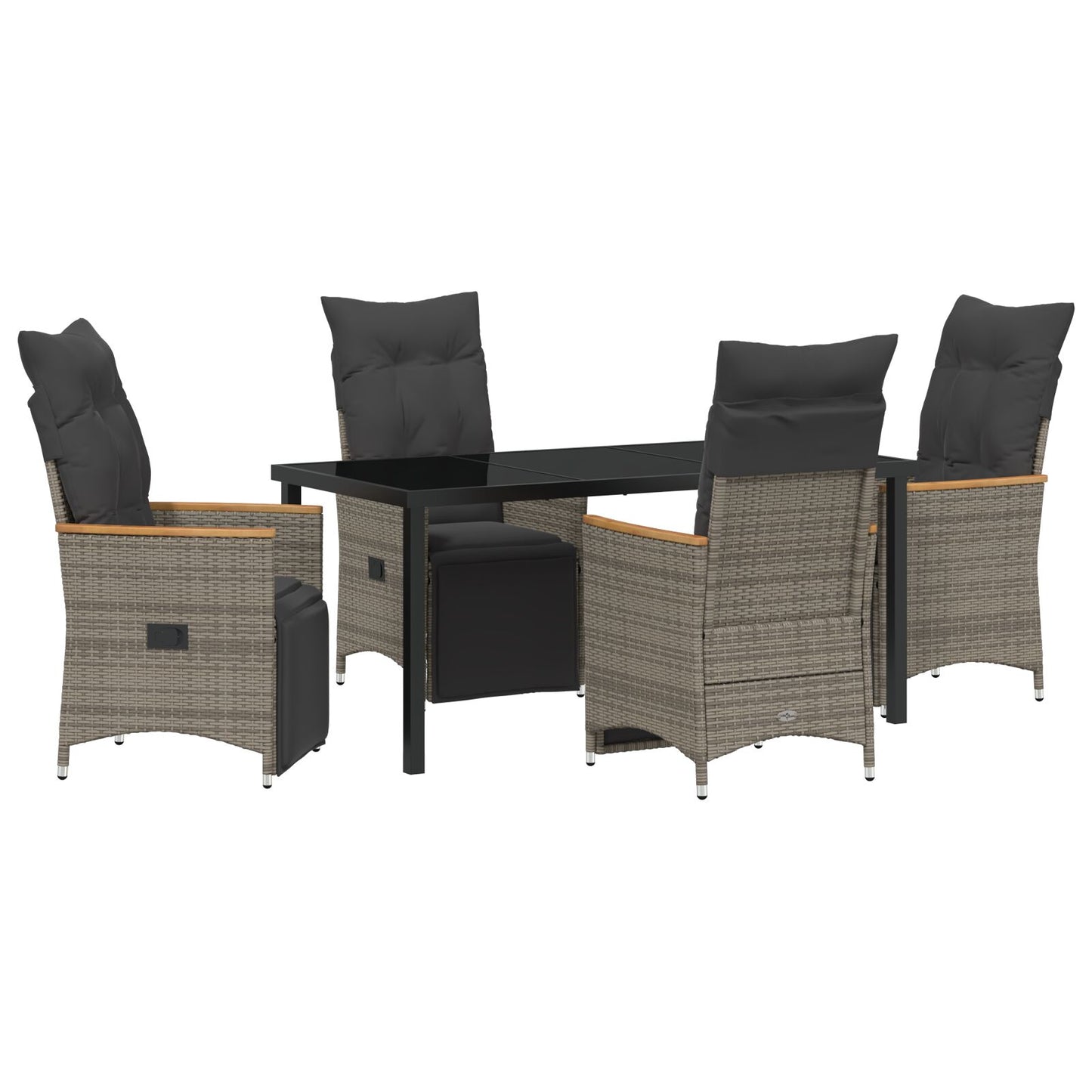 5 Delige Tuin Eetset Met Kussens Grijs Poly Rattan