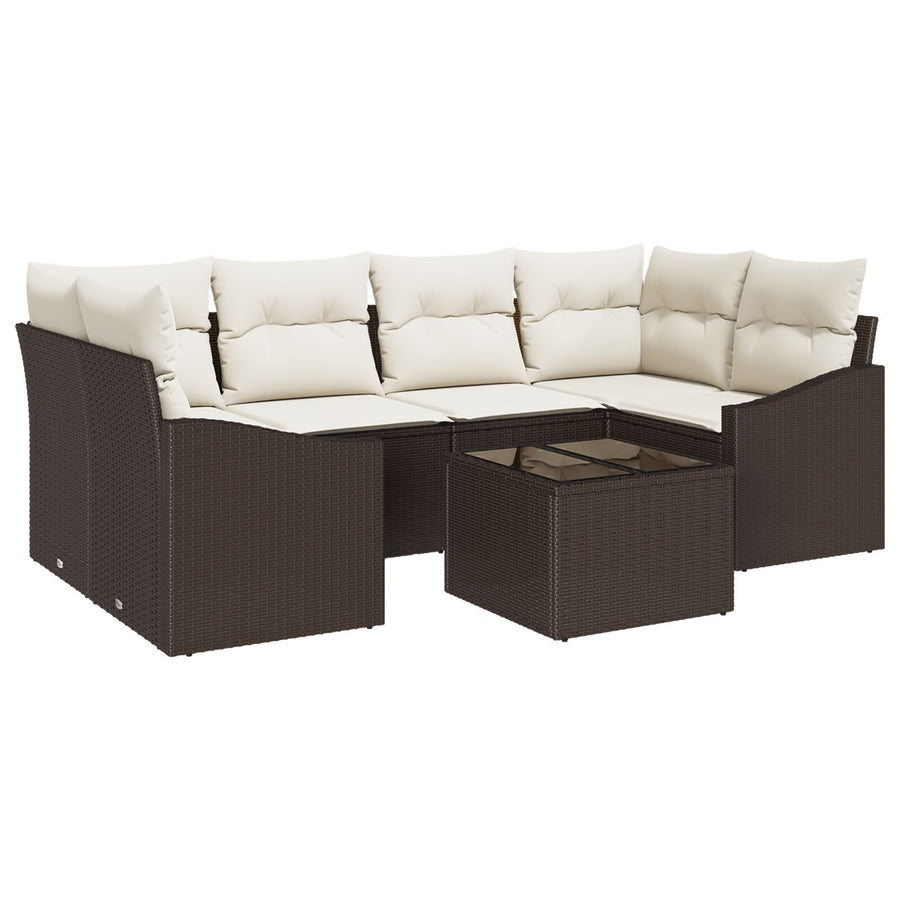 7-Delige Tuin Sofa Set Met Kussens Bruin Poly Rattan