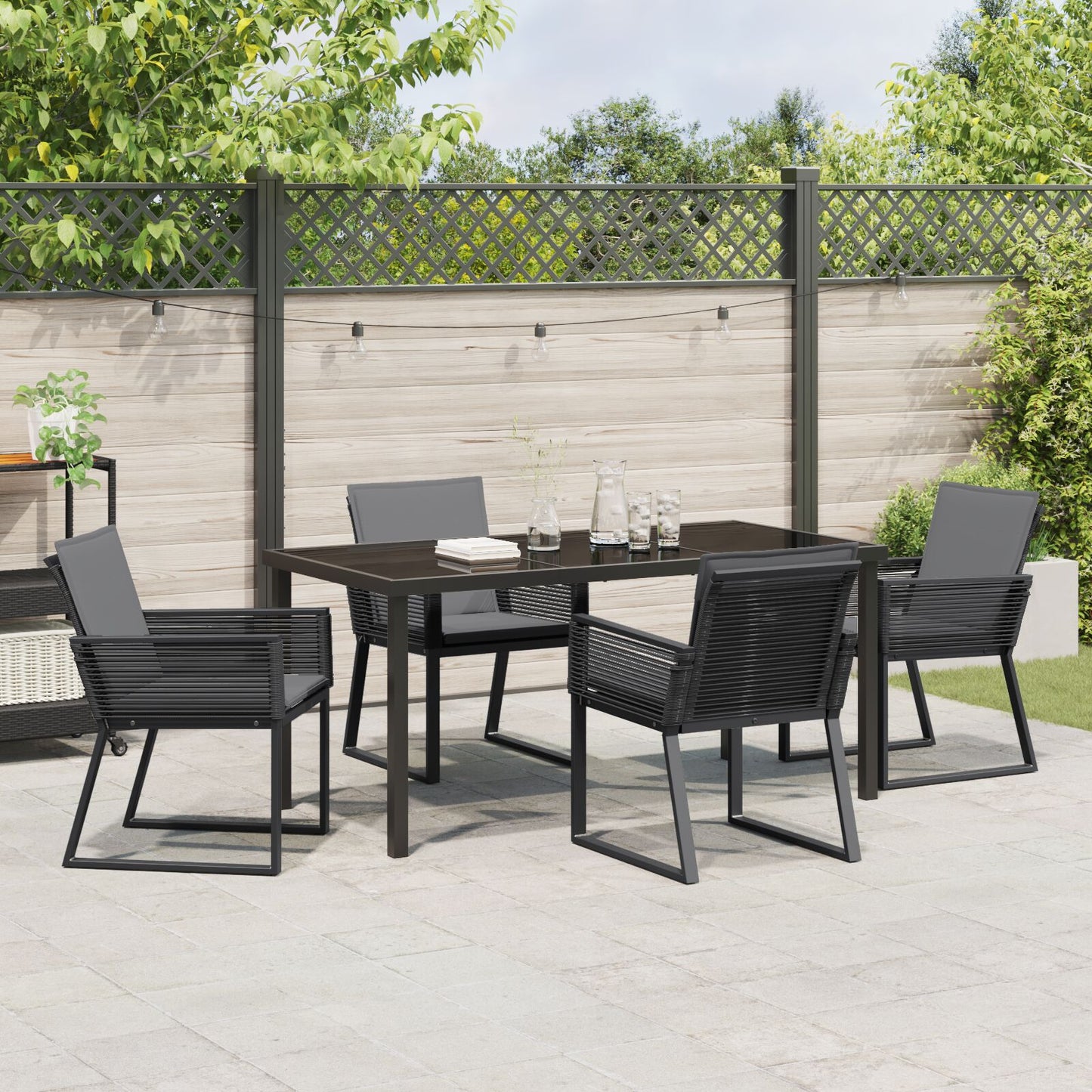 5-Delige Tuin Dining Set Met Kussens Zwart Poly Rattan