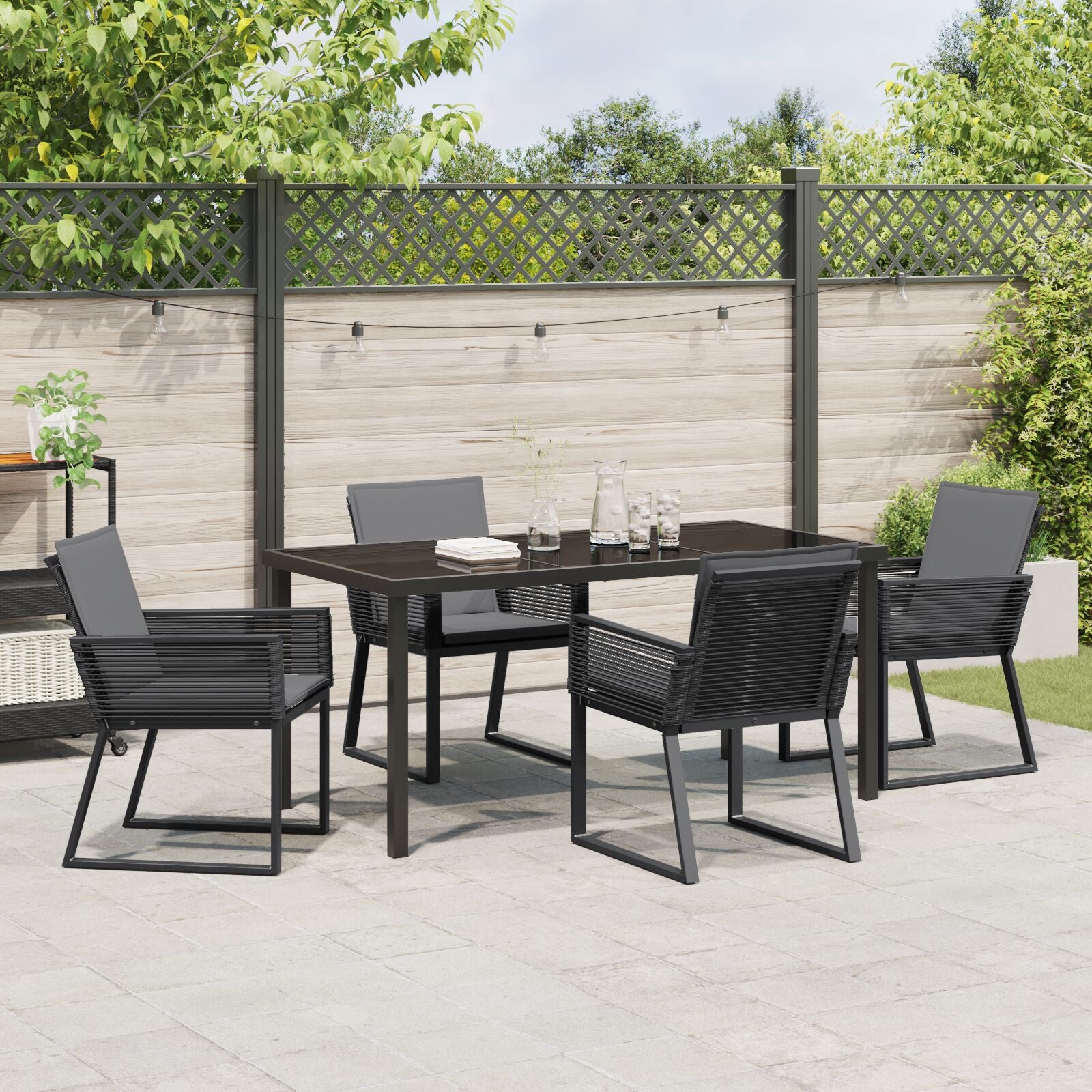 5-Delige Tuin Dining Set Met Kussens Zwart Poly Rattan