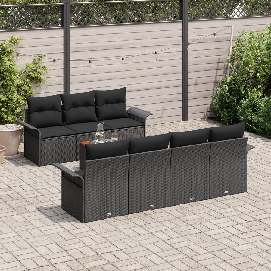 8-Delige Tuin Sofa Set Met Kussens Zwart Poly Rattan Acacia