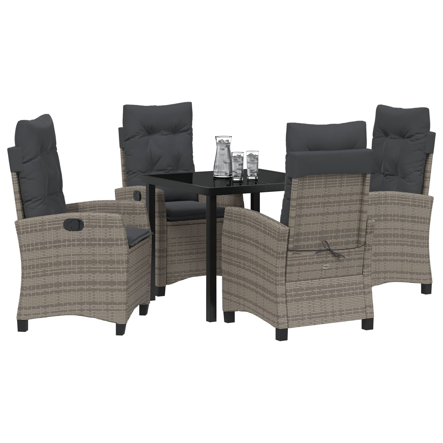 5-Delige Tuintafel Set Met Kussens Grijs Poly Rattan