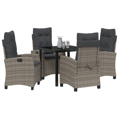 5-Delige Tuintafel Set Met Kussens Grijs Poly Rattan